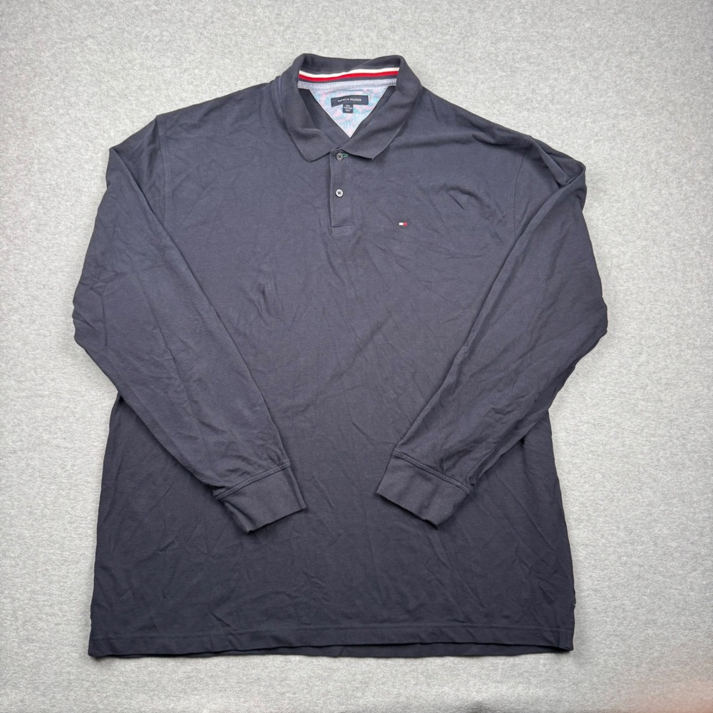 Tommy Hilfiger Mens XXXL Navy Blue Long Sleeve Pique Polo Shirt Big & Tall Logo